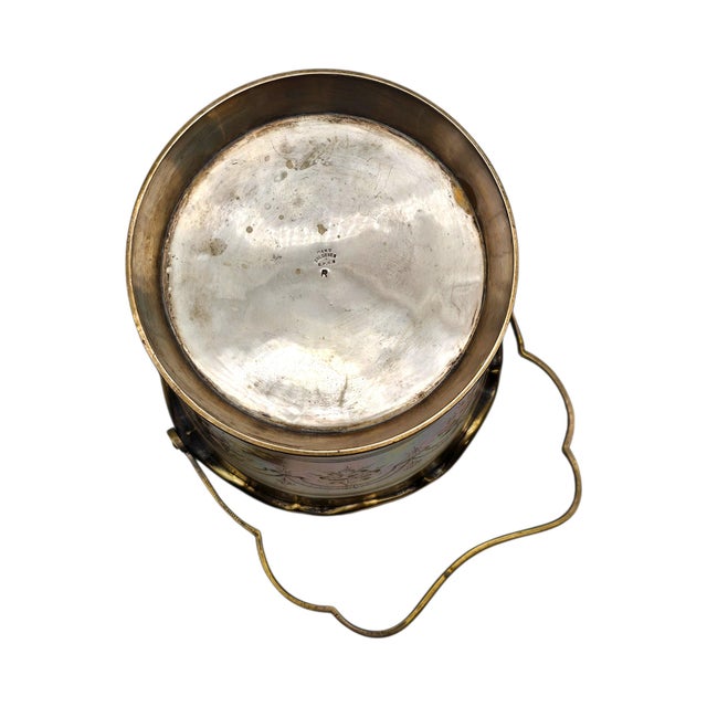 Brazilian Etched Brass Ice Bucket — Floral Engraved — Insert & Tongs 7.5" For Sale - Image 16 of 17