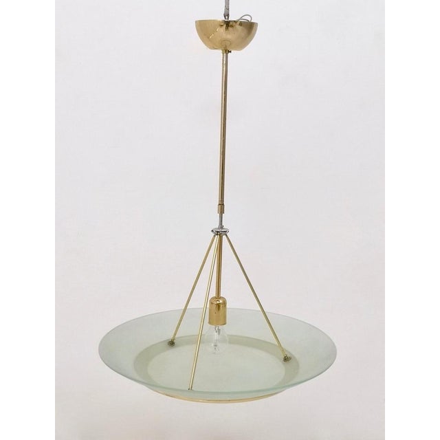 Metal Brass and Etched Glass Bowl Pendant in the style of Fontana Arte, Italy, 1980s For Sale - Image 7 of 9