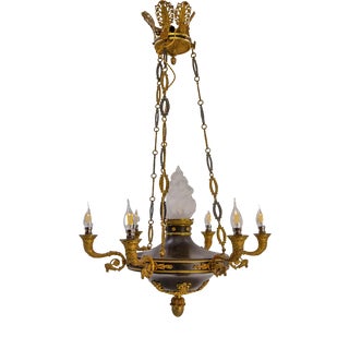 French Empire Style Lustre Bronze and Glass Chandelier, 1890 For Sale