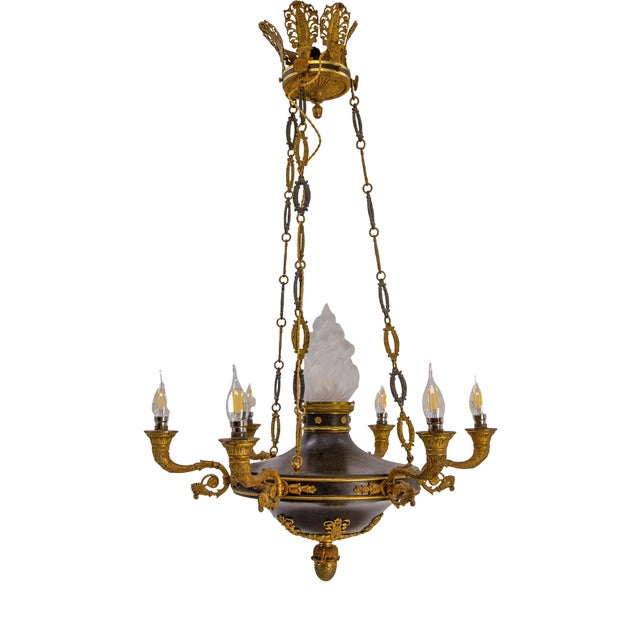 French Empire Style Lustre Bronze and Glass Chandelier, 1890 For Sale