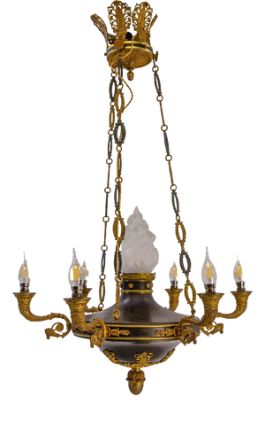 French Empire Style Lustre Bronze and Glass Chandelier, 1890