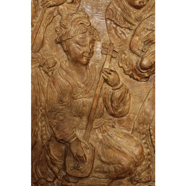 Chinese Musician Trio Large Carved Wall Relief Sculpture For Sale In Philadelphia - Image 6 of 13