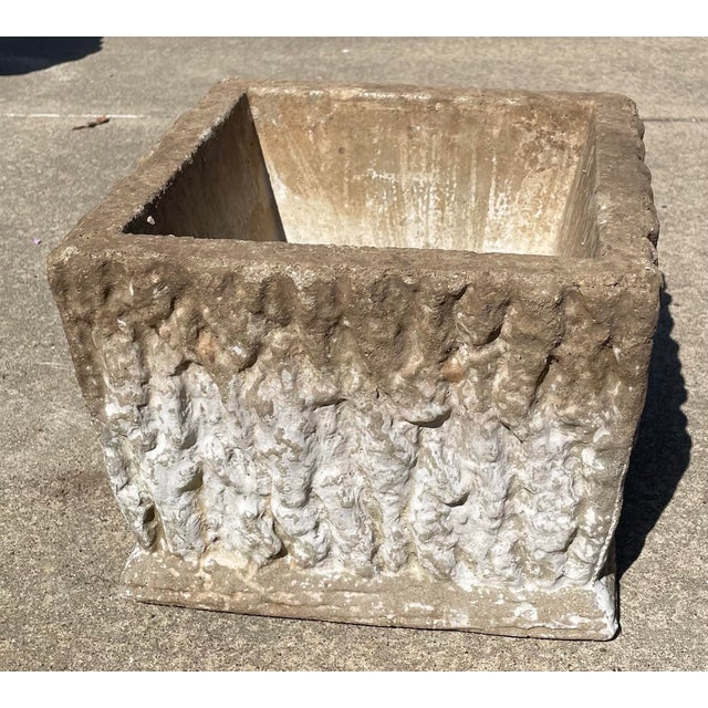 Brutalist Vintage Aged Brutalist Faux Boi Concrete Planter For Sale - Image 3 of 6