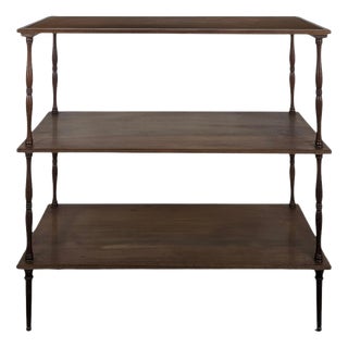Mahogany and Leather 3-Tier Shelf with English-Style Columns For Sale