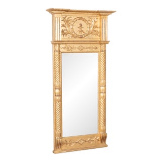 Early 19th Century Swedish Gold Giltwood Mirror With Laurel Wreath Crest For Sale