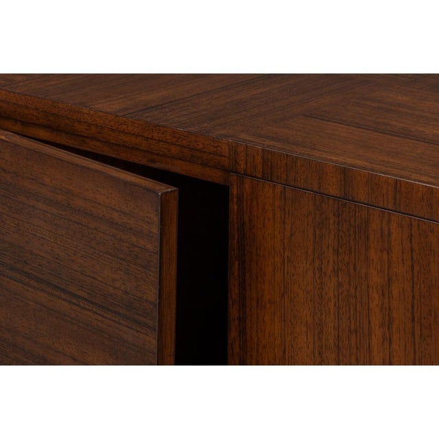 Wood Contemporary Parquet Sideboard, 86" - Warm Brown Walnut with Square Brass-Tone Pulls For Sale - Image 7 of 12