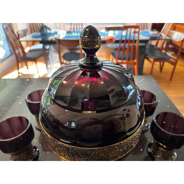 Glass Complete Art Deco Amethyst Glass Punch Set, Germany, 1920s, Set of 7 For Sale - Image 7 of 11