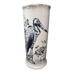 Early 1900s Maddocks Lamberton Works Royal Porcelain Umbrella Cane Stand Blue Stork Antique