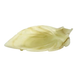 Vintage Italian Hand-Carved Alabaster Leaf Form Footed Tray For Sale