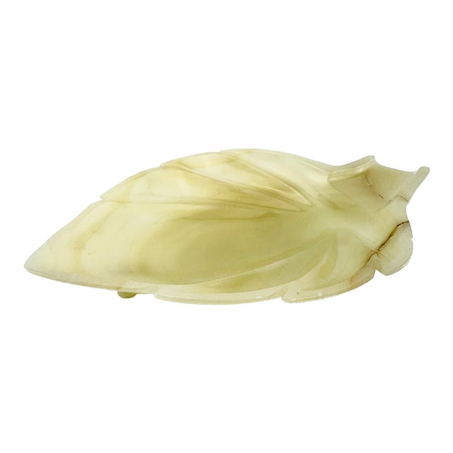 Vintage Italian Hand-Carved Alabaster Leaf Form Footed Tray For Sale