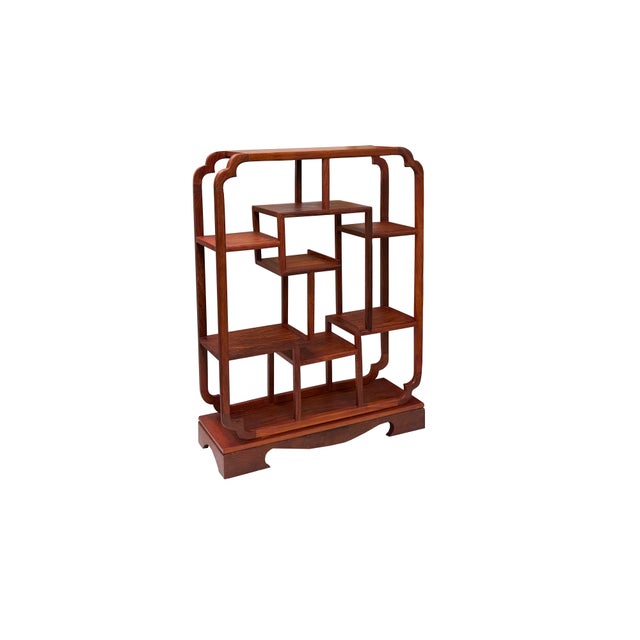 Chinese Brown Rectangular Table Top Layers Curio Display Stand For Sale - Image 4 of 8