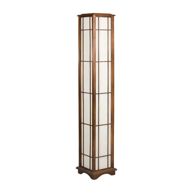 Brown Vintage Tall Japanese Shoji Style Floor Lamp with Rice Paper Panels For Sale - Image 8 of 16