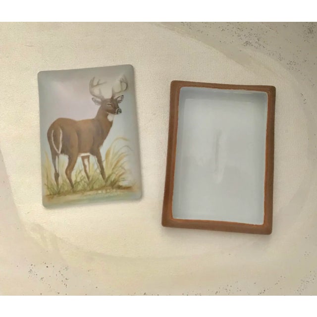 Hand Painted Stag / Wildlife Porcelain Box - Signed Mildred Hathaway For Sale - Image 4 of 7