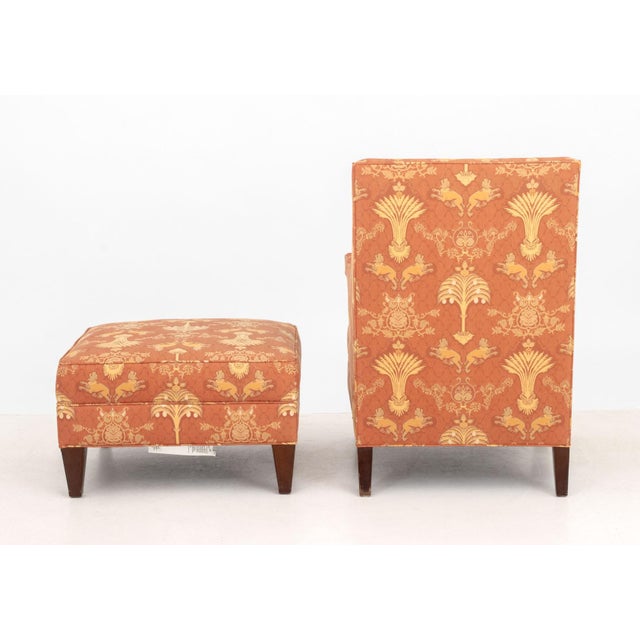 Baker Furniture Company Baker Upholstered Wingback Armchair and Ottoman For Sale - Image 4 of 14