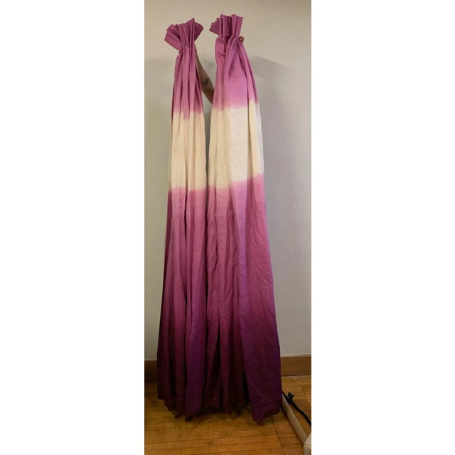 Ready to hang pair of pink ombre drapery panels, approximately. Each panel 8' tall x 3' 2" wide. Drape pins already attached.