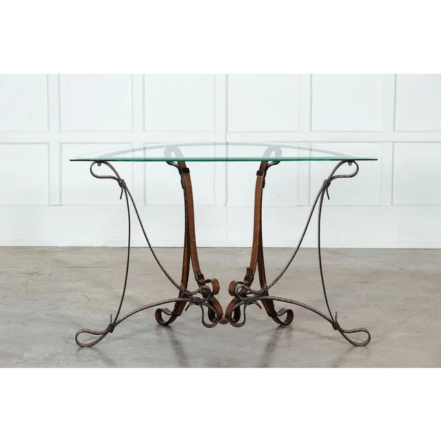 Iron Leather Console Table in the style of Jacques Adnet For Sale - Image 3 of 10