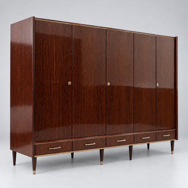 Brown Large Vintage Wardrobe, 1950s For Sale - Image 8 of 9