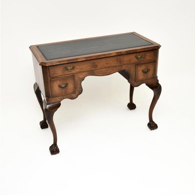 Figured Walnut and Leather Top Desk, 1900s For Sale - Image 11 of 11