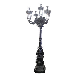 French Cast Iron Street Lamp with Lion For Sale