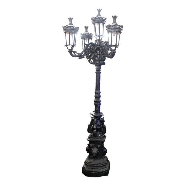 French Cast Iron Street Lamp with Lion For Sale