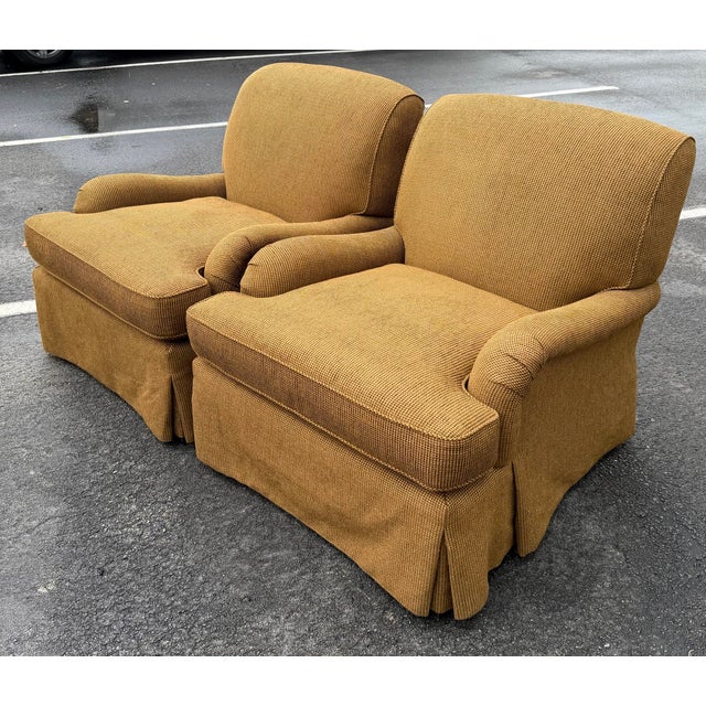 Brown Lee Industries English Roll Arm Skirted Lounge Chairs, Pair For Sale - Image 8 of 12