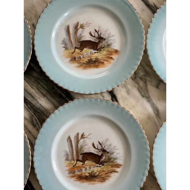 Mid-Century Victoria Pottery Buck Deer Motif Hand Painted Salad Plates - Set of 6 For Sale - Image 9 of 18