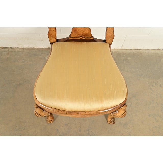 Wood 18th Century Antique Thomas Chippendale Period Carved Burl Wood Side Chairs or Dining Chairs, Pair For Sale - Image 7 of 13