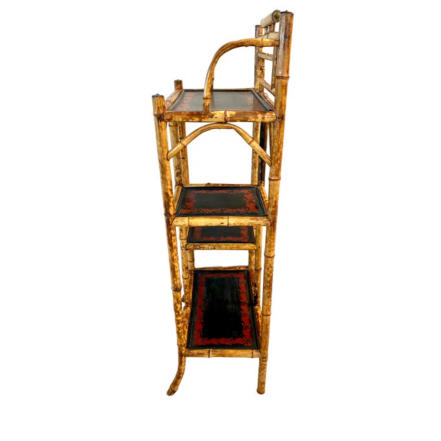 Wood Chinoiserie English Tortoiseshell Bamboo & Lacquer Etagere For Sale - Image 7 of 10