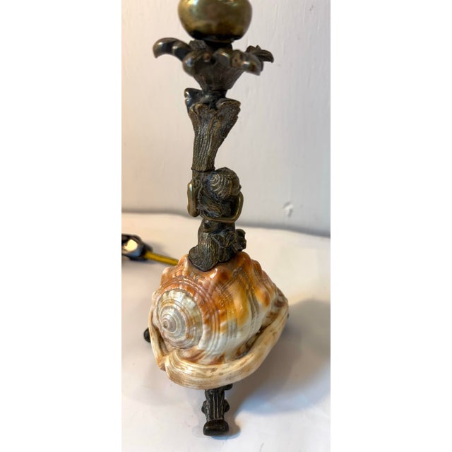 Vintage Art Nouveau Bronze Figural and Shell Lamps- A Pair For Sale - Image 9 of 9