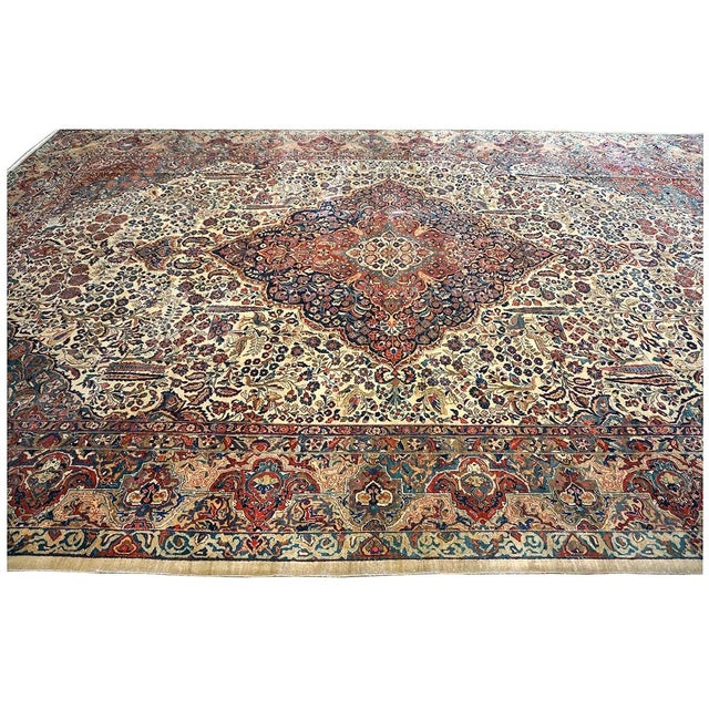 1920s Antique Persian Sarouk Mahajaran Wool 12x19 Ivory, Navy, & Red Oversized Handmade Area Rug #1144059 For Sale - Image 5 of 16