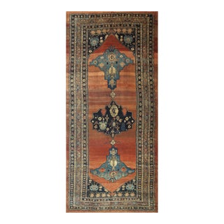 1860s Red Field Gallery Medallion Tortises Knotted Wool Antique Bijar Rug For Sale