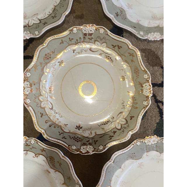 Antique Regency English Porcelain Gray Plates - Set of 5 For Sale - Image 10 of 12