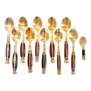 Vintage Thai Brass & Rosewood Demitasse Spoons – 11 For Sale