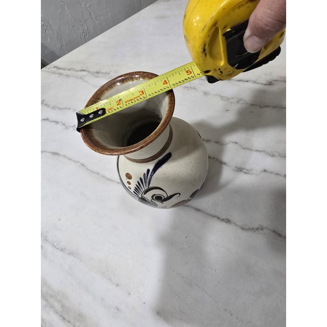 Blue Vintage Mexican Tonalá Stoneware Folk Art Vase – Hand-Painted Bird & Floral Design, 8.5" For Sale - Image 8 of 8