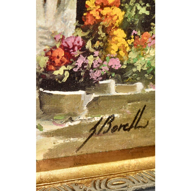 Gold Guido Borelli Signed Oil Painting Italian Mediterranean Courtyard Ornate Frame For Sale - Image 8 of 17