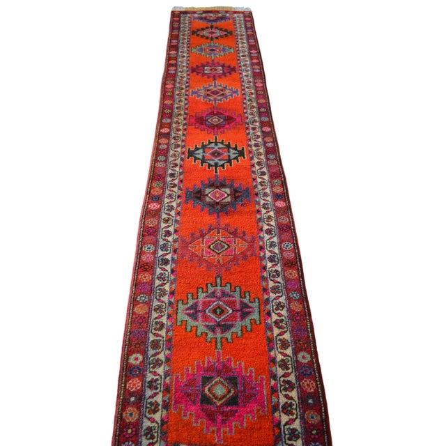 Shimmery Turkish Runner Rug. Hand-Knotted Tribal Extra Long Halway Rug Kitchen Decor - 2′9 × 13′8″ For Sale - Image 6 of 16