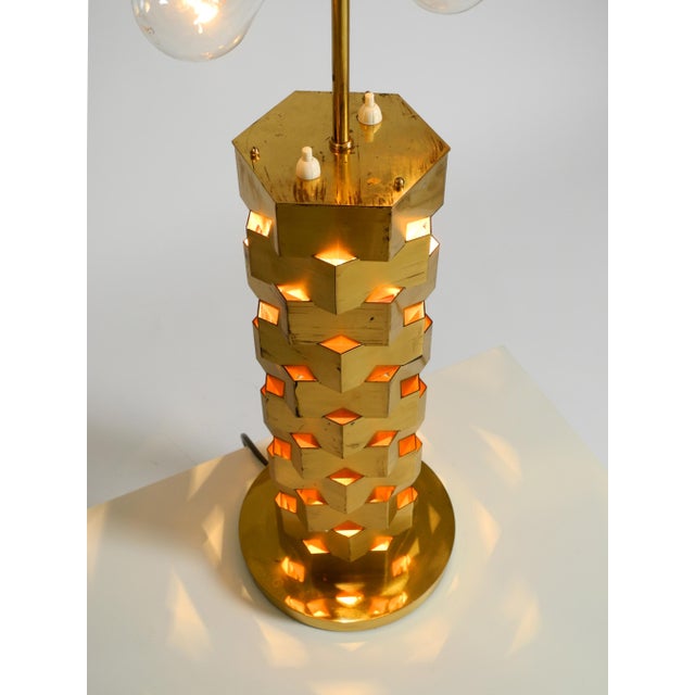 Metal Large Brass Table Lamp with an Illuminated Base by Vereinigte Werkstätten, 1960s For Sale - Image 7 of 18