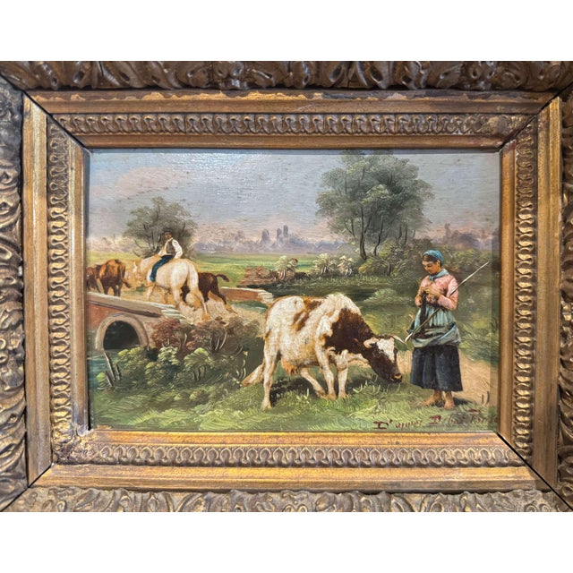 French Pair 19th Century French Pastoral Paintings in Gilt Frames After E. Debat-Ponsan For Sale - Image 3 of 9
