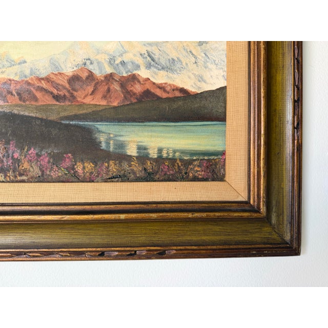 1970s Vintage P. Rimi “Mount McKinley” Landscape Oil on Canvas Painting, Wood Framed For Sale - Image 9 of 12
