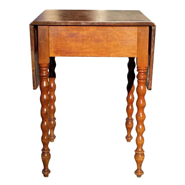 Early 19th Century Antique Sheraton Cherry Drop Leaf Work Table / Night Stand For Sale - Image 9 of 11
