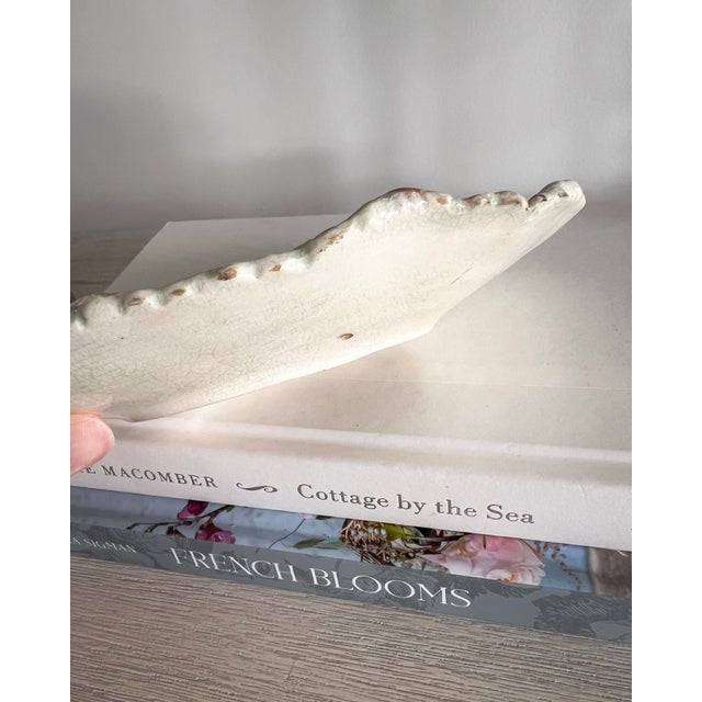 Antique Majolica Leaf-Form Dish – Rose, Cream & Moss Green Textured Ceramic Plate For Sale - Image 9 of 13