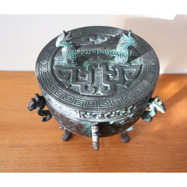 James Mont Vintage James Mont Style Hollywood Regency Faux Bronze Chinese Archaic Ice Bucket For Sale - Image 4 of 12