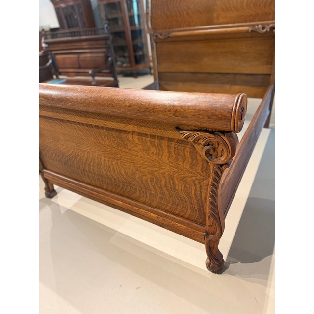 Wood Early 20th Century Antique Tiger Oak Bed Frame For Sale - Image 7 of 10
