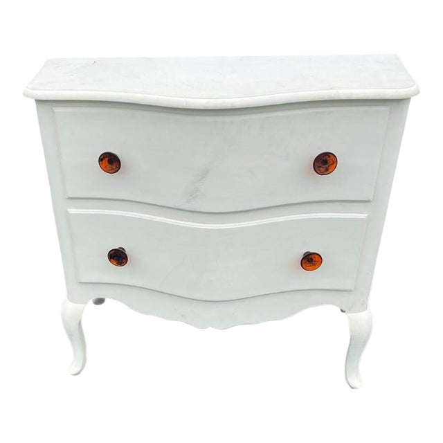1920s Hand-Painted White French Provincial Cabinet With Serpentine Drawers For Sale