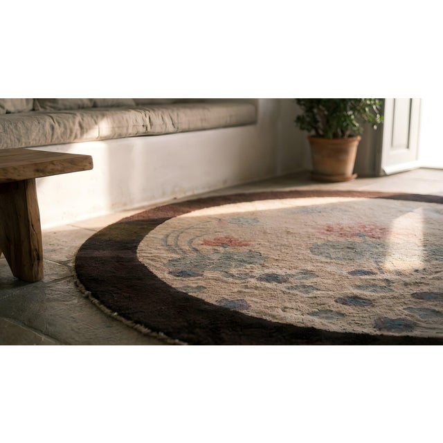 Textile 1920s Ivory Dragonfly Antique Round Chinese Art Deco Carpet 3' X 3' Knotted Wool Rug For Sale - Image 7 of 9