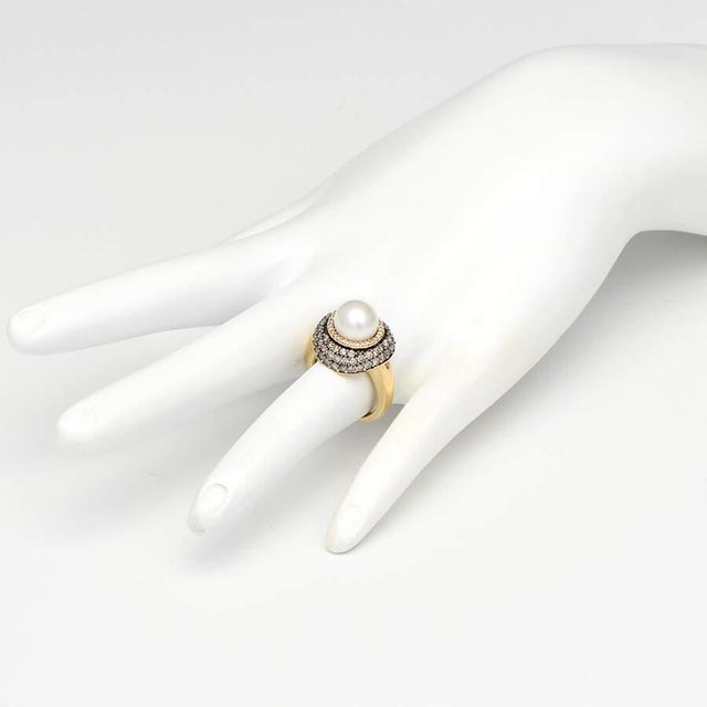 2000 - 2009 14KYW Cultured Akoya Pearl & White/Brown Diamond Ring, size 5 For Sale - Image 5 of 5