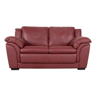 Red Leather 2-Seater Sofa from Natuzzi For Sale