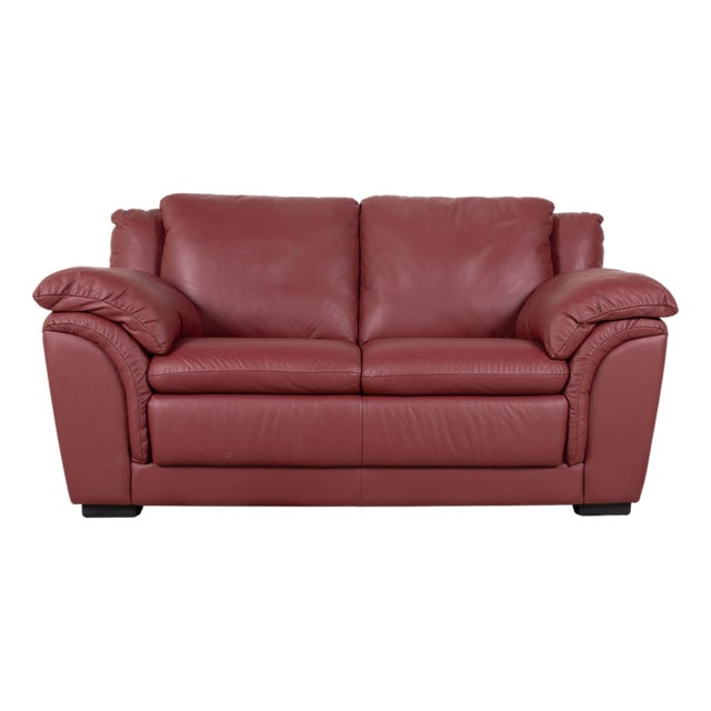Red Leather 2-Seater Sofa from Natuzzi For Sale