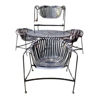 Woodard Strap Iron Patio Dining Table & 4 Chairs For Sale