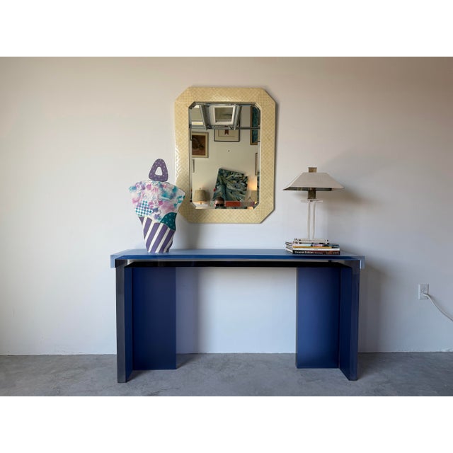 Striking 1980’s Postmodern Italian console table crafted from thick Lucite with a bold architectural design. The piece...